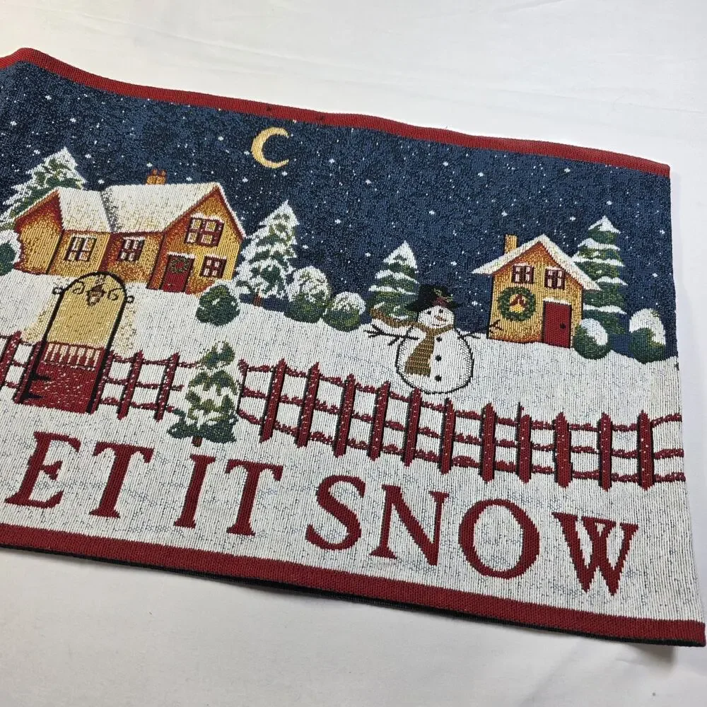 Let It Snow Christmas Tapestry Table Runner Snowman Winter Village 71x12